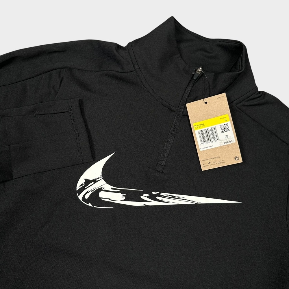 New Nike Running Top Woman's Small Black Dri-FIT Half Zip Long Sleeve Thumbholes